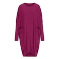 thumbnail image 7 of Ashirexll Midi Dresses for Women, Womens Winter Dresses, Solid Color Plus Size Crew Neck Fitting One Size Tunic With Pockets, 7 of 7