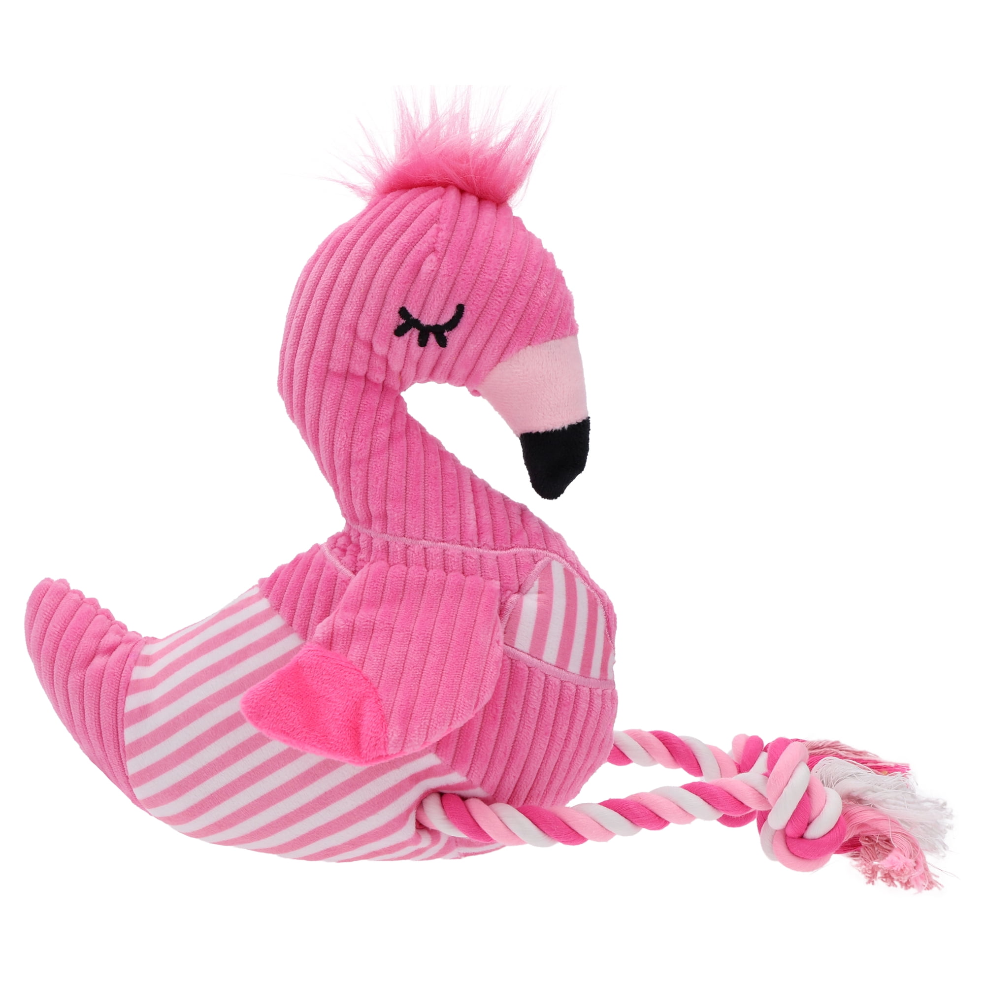 Vibrant Life Summer Plush Pink Flamingo Dog Toy with Rope, Chew Level 2