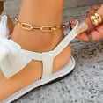 thumbnail image 6 of Kojanyu Women's Bow Knot T-Strap Flat Sandals Open Toe Summer Casual Beach Walking Thong Shoes PU Leather Slip On Footwear, 6 of 10