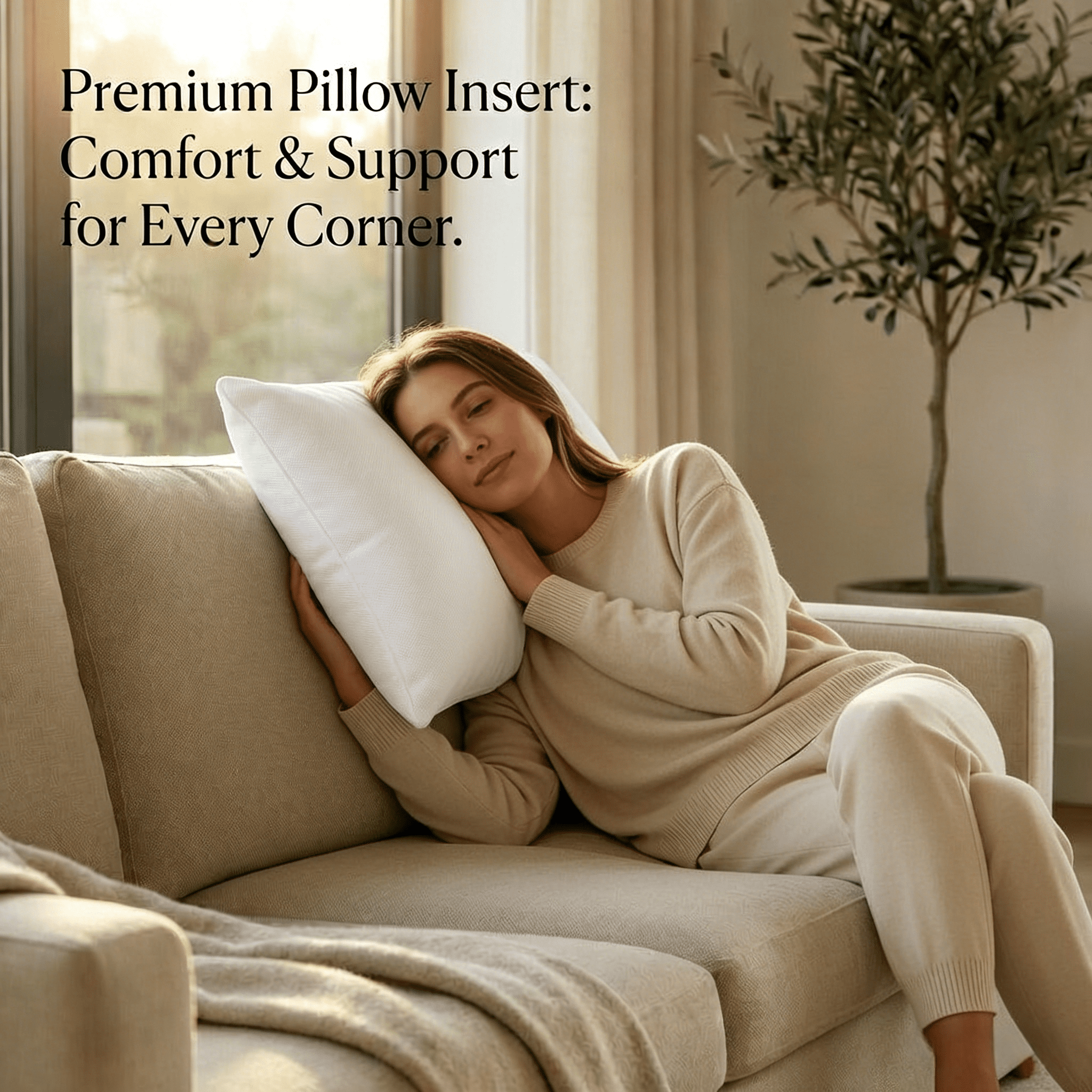 Phantoscope Hypoallergenic 16x16 Pillow Inserts 4 Pack, Square Plush Cushion Set for Living Room Bed