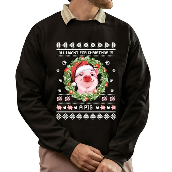 Christmas Sweatshirt, All I Want for Christmas is a Pig Holiday Ugly Sweatshirt, Funny Festive Crewneck Sweatshirt, Animal Lover & Pet Pig Owner Gift