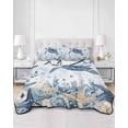 thumbnail image 2 of Quilts Twin Size Bedding Set, Blue Turtle Coastal Lightweight Quilted Comforter, Beach Starfish Nautical Coral Botanical Reversible Bedspread Coverlet with Pillow Covers for All Season, 68" x 86", 2 of 7