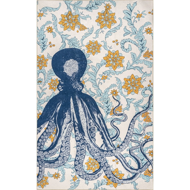 nuLOOM Patricia Machine Washable Octopus Area Rug, 4' x 6', Blue