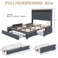 thumbnail image 3 of Pipleo Full Size Bed Frame with headboard, Full Bed Frame with 3 Drawers, Velvet Upholstered Platform Bed Frame with Storage, LED Lights and Charging Station, 3 of 8