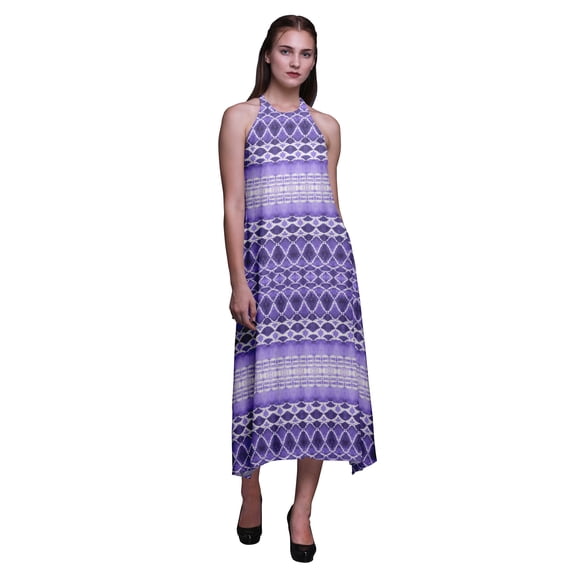 Bimba Tie-Dye Printed Women Backless Halter Neck Summer Holiday Beach Dress-XXX-Large