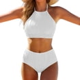 thumbnail image 6 of vigerkar Women High Waisted Bikini Sets - Two Piece Swimsuit High Neck Bathing Suits Tummy Control Swimwear (White, M), 6 of 9