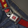 thumbnail image 2 of Dodge Belt, Seatbelt Buckle Belt, Vintage Dodge Demon Logo Burgundy Yellow Red, 34 to 52 Inches, 2 of 9