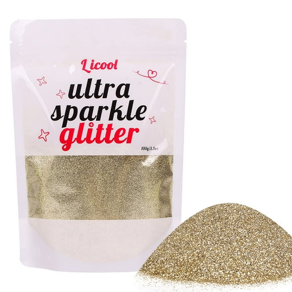 Glitter holográfico fino LICOOL de 100 g color dorado claro