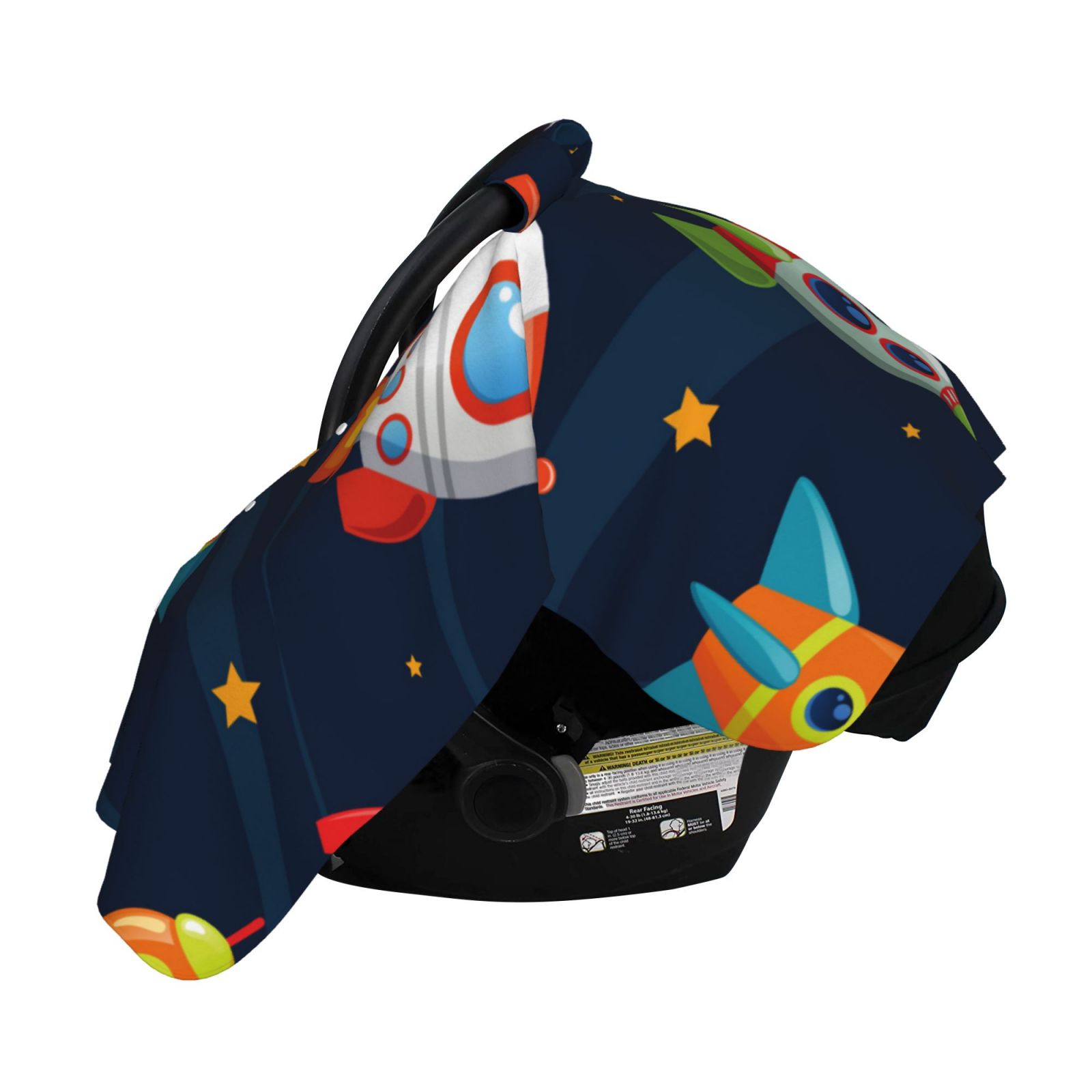 Naloa Spaceships and Stars Baby Car Seat Cover, Breathable Baby Carrier Cover, Multiuse Baby Carrier Cover & Nursing Breastfeeding Cover
