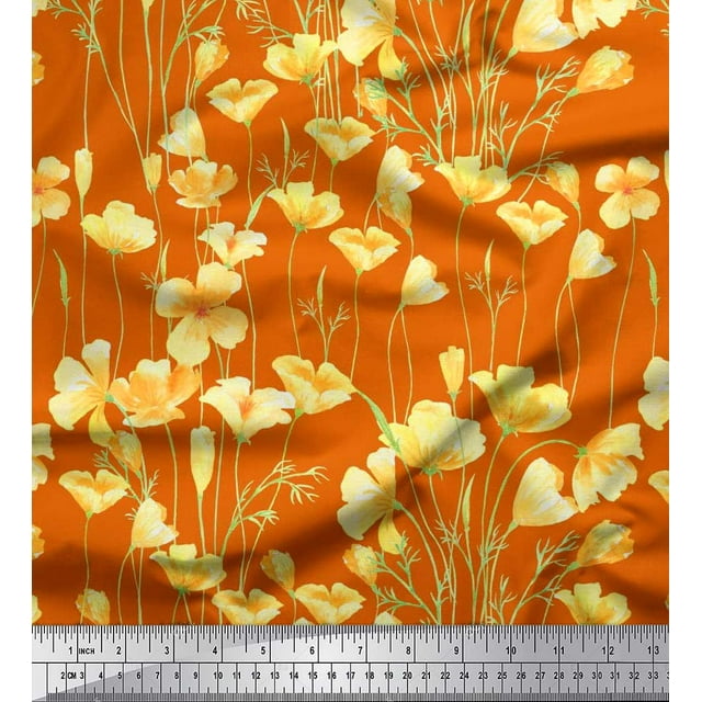 Soimoi Viscose Chiffon Fabric Buttercup Floral Decor Fabric Printed Yard 42 Inch Wide