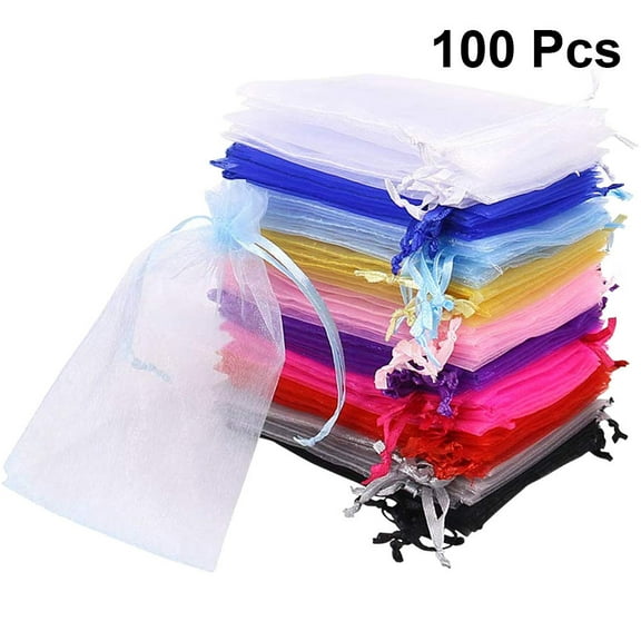 NUOLUX 100Pcs Jewelry Pouches Portable Organza Drawstring Bags Assorted .7x3.9x0.04in