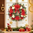 thumbnail image 5 of 24 Inch Pre-Lit Christmas Wreath for Front Door, Artificial Holiday Garland with 20 LED Lights, Red Flowers, Bow Ribbon & Gold Ornaments, 5 of 8
