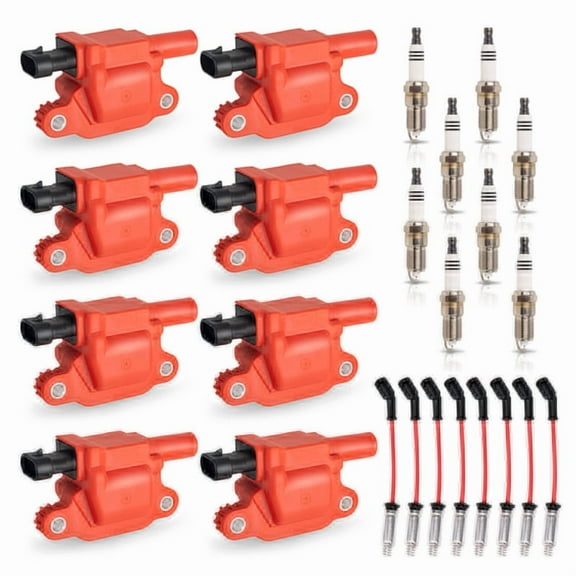 ISA Set of 8 Red Ignition Coil and 7mm Red Wire Set with 8 Platinum Spark Plug For Chevrolet GMC Avalanche Corvette Impala Silverado Express Sierra Yukon Grand Prix Replacement for UF413
