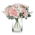 thumbnail image 3 of Enova Home Mixed Artificial Silk Dahlia Flowers in Clear Cylinder Glass Vase with Faux Water (Pink), 3 of 4