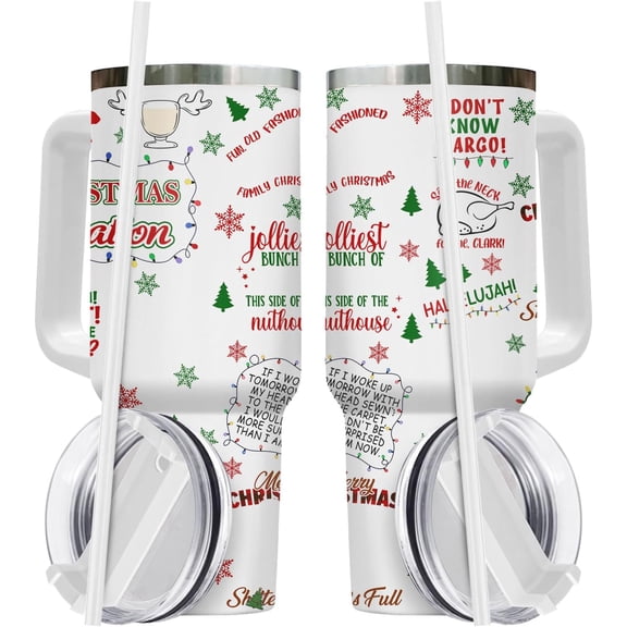 Christmas Tumbler with Handle and Straw, Christmas Movie Cup 40oz, Funny Xmas Mug, Funny Xmas Themed Gifts for Movie Lovers Women Men