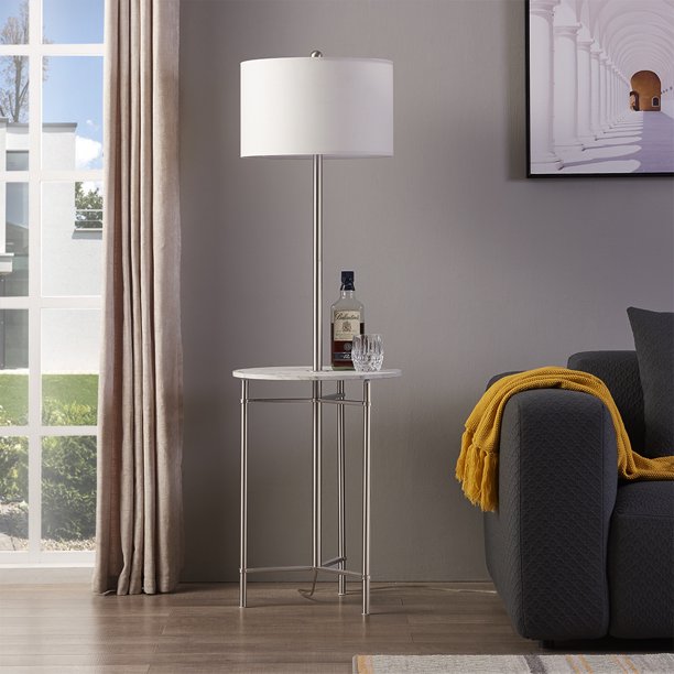 Rosen Garden Floor Lamp Standing Reading Light With Coffee Side Table And Fabric Shade Modern Tall Pole Lamp Accent Furniture Decor Lighting For Living Room Bedrooms Walmart Com Walmart Com