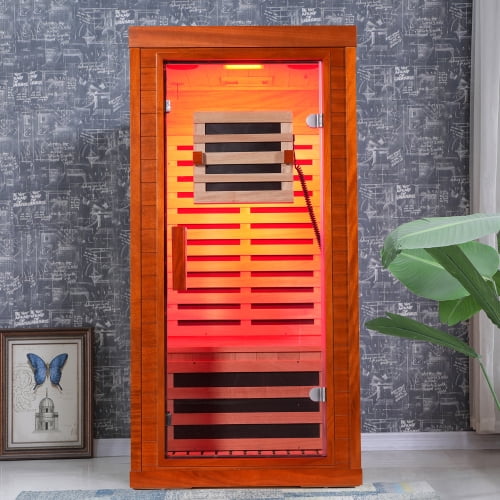 1- Person Far Infrared Sauna, Low EMF Full Spectrum Sauna with Red Light Therapy for Face & Body , Bluetooth & LED Reading Light
