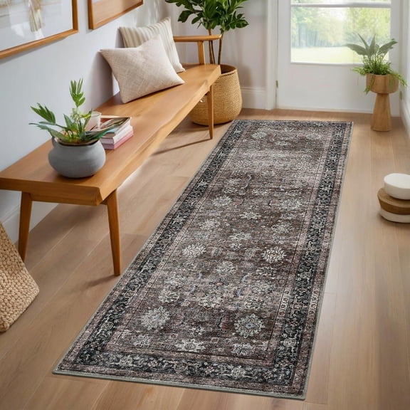 Area Rugs Non-Shedding Vintage Printed Accent Rugs Non-Slip Farmhouse Distressed Indoor Floor Carpet Machine Washable Low Pile Carpet for Kitchen Bedroom Living Room Hallway Entryway Office