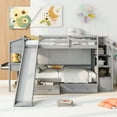 thumbnail image 2 of Euroco Wood Twin over Twin Bunk Bed with Desk and Slide, Drawers Bookcase and Storage Staircase for Kids Teens, Gray, 2 of 17
