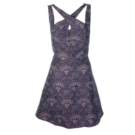 Length Cut Out - Cece Blue Red Brocade Sleeveless Cut Out Knee Length A-Line 14