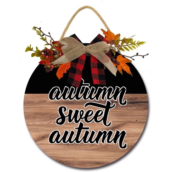 Eveokoki 11" Autumn Sweet Autumn Wooden Door Sign, Welcome Front Door Plaque Hanger Home Decoration for Farmhouse Office Coffee Shop,Hanging Sign Board with Hanging String for Home Decor