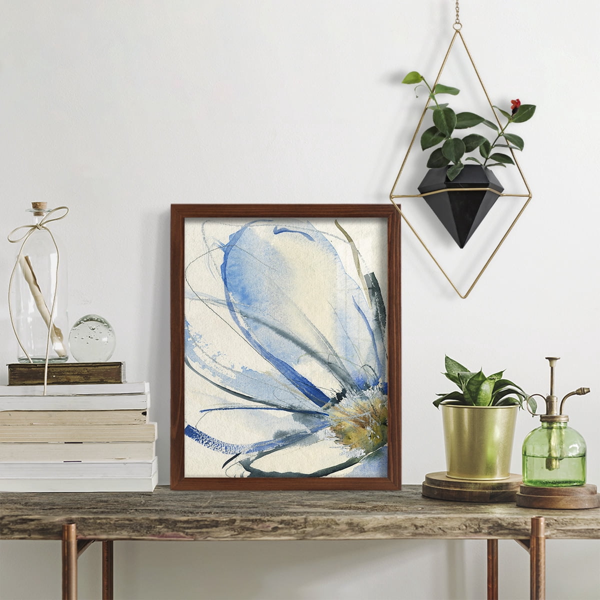 Cobalt & Paynes Petals I - Framed Print w/glass - Chestnut