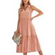thumbnail image 1 of Vestido sin mangas con cuello en V para mujer, vestido elegante holgado de Color puro con cordón y volantes, vestido escalonado, 1 of 6