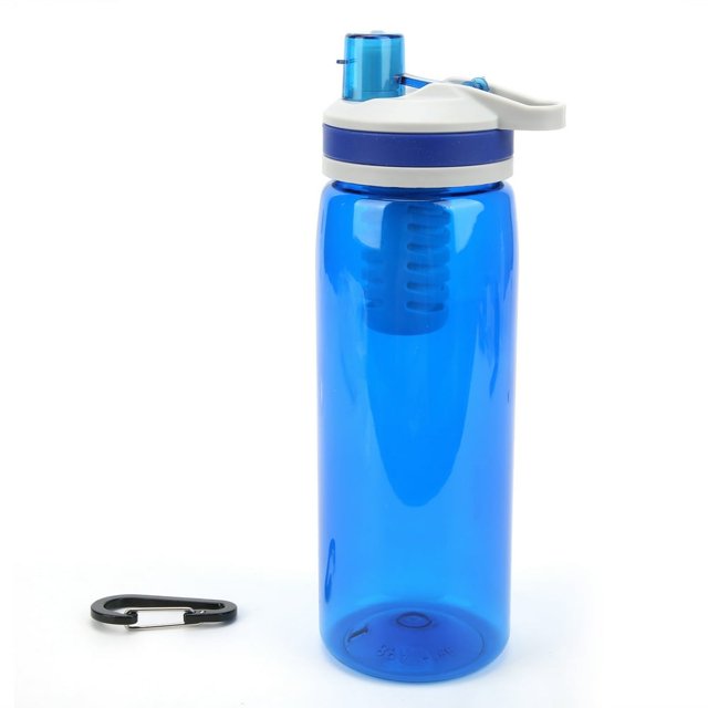 CUITING 770ml Outdoor Filtered Water Bottle - Camping Emergency Water Filtration Bottle Purifier - Blue