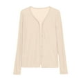 thumbnail image 4 of Baberdicy Beige Women's Thin Long Sleeved V Neck Jacket Knitted Air Conditioning Shirt Cardigan Tops, L, 4 of 9