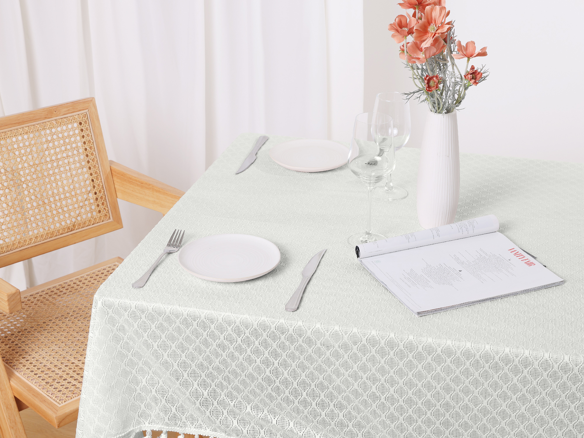 Unique Bargains Rectangle Tablecloth Polyester Table Cloth with Tassels Wrinkle Free Rhombus 53x71 Inch