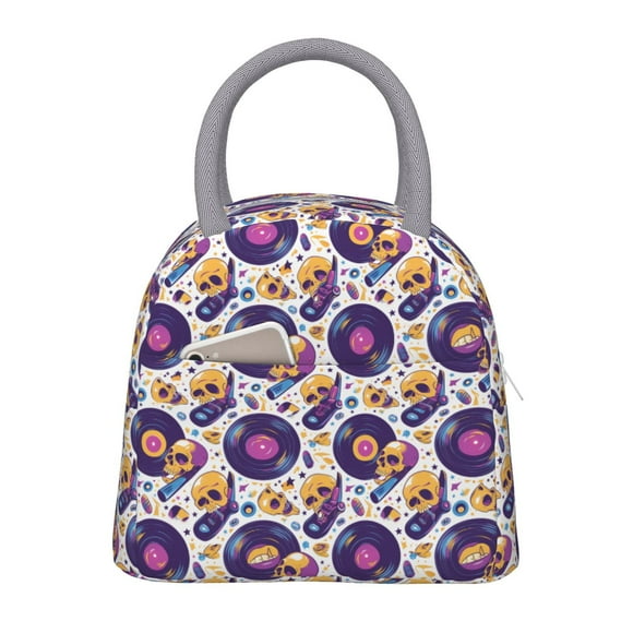 Easygdp record rock Skull star Bolsa de Almuerzo Insulada Grande, Forro de Aluminio, Diseño Espacioso, a Prueba de Fugas, Ideal para Trabajo, Picnics, Viajes y Actividades al Aire Libre