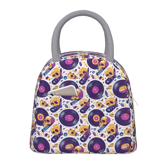 Easygdp record rock Skull star Bolsa de Almuerzo Insulada Grande, Forro de Aluminio, Diseño Espacioso, a Prueba de Fugas, Ideal para Trabajo, Picnics, Viajes y Actividades al Aire Libre