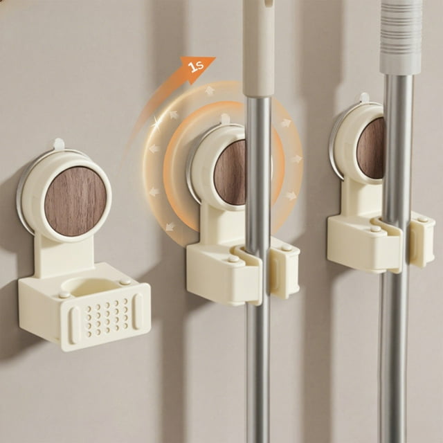 RKSTN Suction Cup Mop Rack Punch-Free Bathroom Bathroom Storage Broom Mop Rack Wall Fixing Rack White