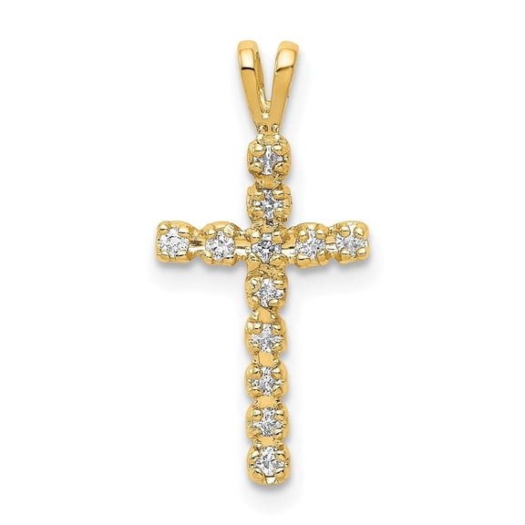 14k Yellow Gold Diamond Cross Pendant Charm, Polished Religious Christian Jewelry