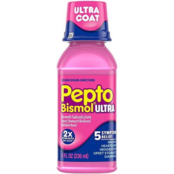 Pepto-Bismol Ultra 5 Symptom Relief Including Upset Stomach and Diarrhea Original Flavor Liquid, 8 Ounce