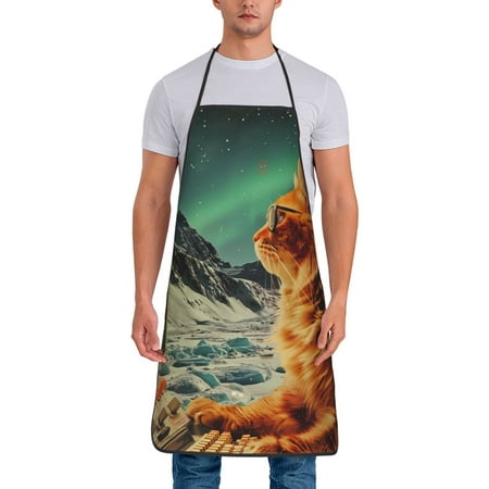 

Wukai Space Adventurer Cat Print Aprons Adjustable Bib Aprons Cooking Kitchen Chef Apron for Women and Men