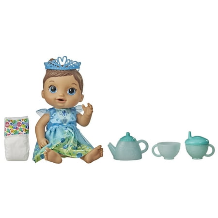 Baby Alive Tea n Sparkles Doll, Color-Changing Tea Set, Brown Hair, Drinks, Wets