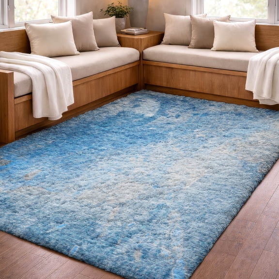 Addison Rugs Dream Shag Premium Machine Washable Transitional Abstract Blue Rectangle Rug, 10' x 14'