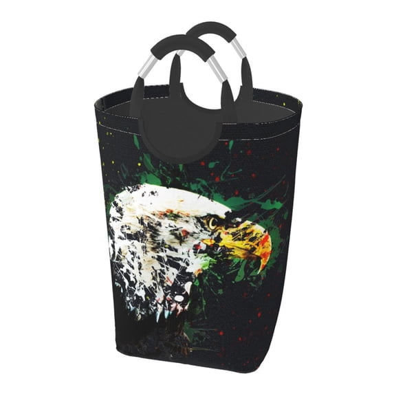 XMXT Large Collapsible Laundry Hamper, Bird Eagle Abstract Watercolor Laundry Basket with Aluminum Handle, 50L Multicolor