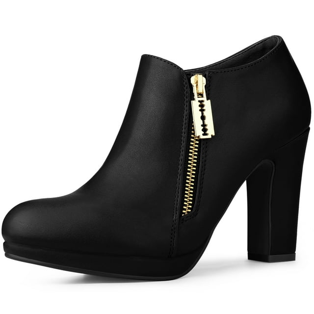 Unique Bargains Bottines à Talons Hauts Épais à Plateforme à Bout Rond pour Femmes