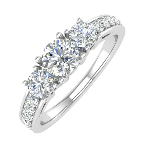 1 Carat (ctw) 3-Stone Diamond Engagement Ring in 14k White Gold (Ring Size 8.75) (I1-I2 Clarity)
