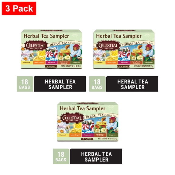 Celestial Seasonings Caffeine Free Herbal Tea Sampler Pack 18 ct - 3 Pack
