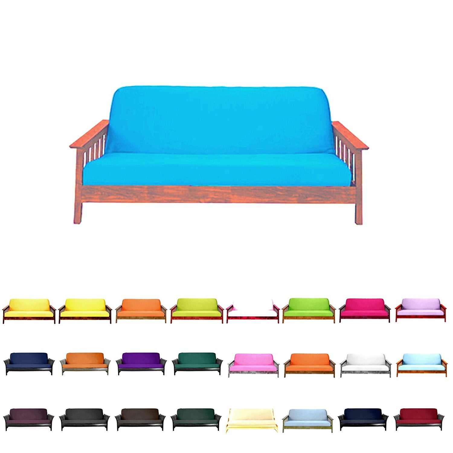 Solid Futon Cover Slipcover Fit 6" 8" Futon Mattresses Sky Blue, Queen