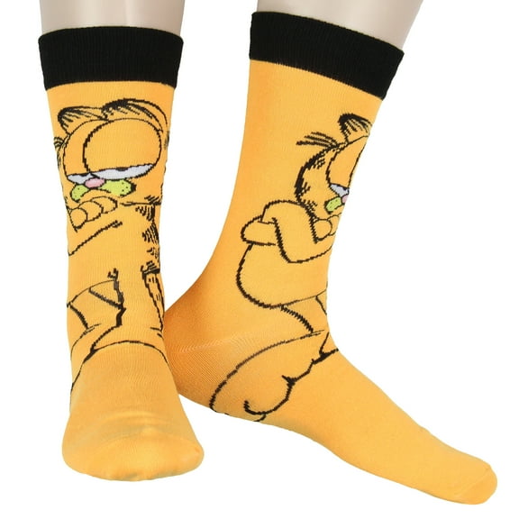 Nickelodeon Garfield Comic Casual Novelty Garfield Cat Character Knit Men's Mid-Calf Knit Crew Socks Fits Shoe Size 8-12