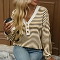 thumbnail image 7 of XuJwPNcy Womens Long Sleeve Shirts V-Neck Striped Slim Fit Tops with Button Casual Fashion Pullover Clothes Fall Outfits for Women（Coffee,XX-Large), 7 of 7