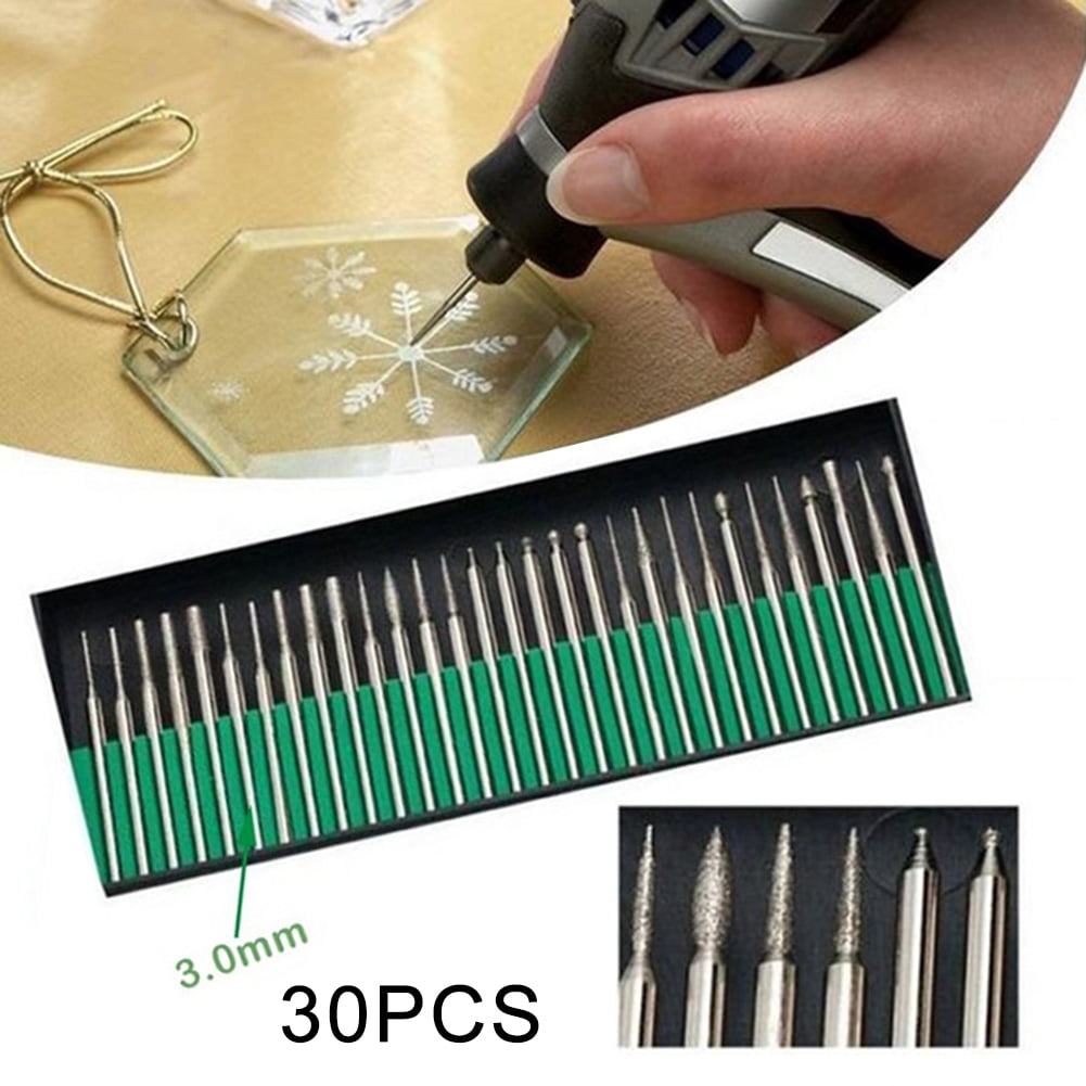 X30 Diamond Burr Bits Drill Kit Engraving Carving Dremel Rotary Tool Accessory 