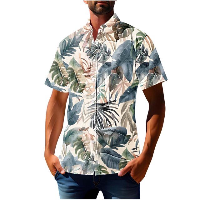 Blusa y camisa de manga corta con cuello vuelto para hombre, blusa informal con botones y estampado hawaiano, blusa de manga corta con cuello vuelto para hombre