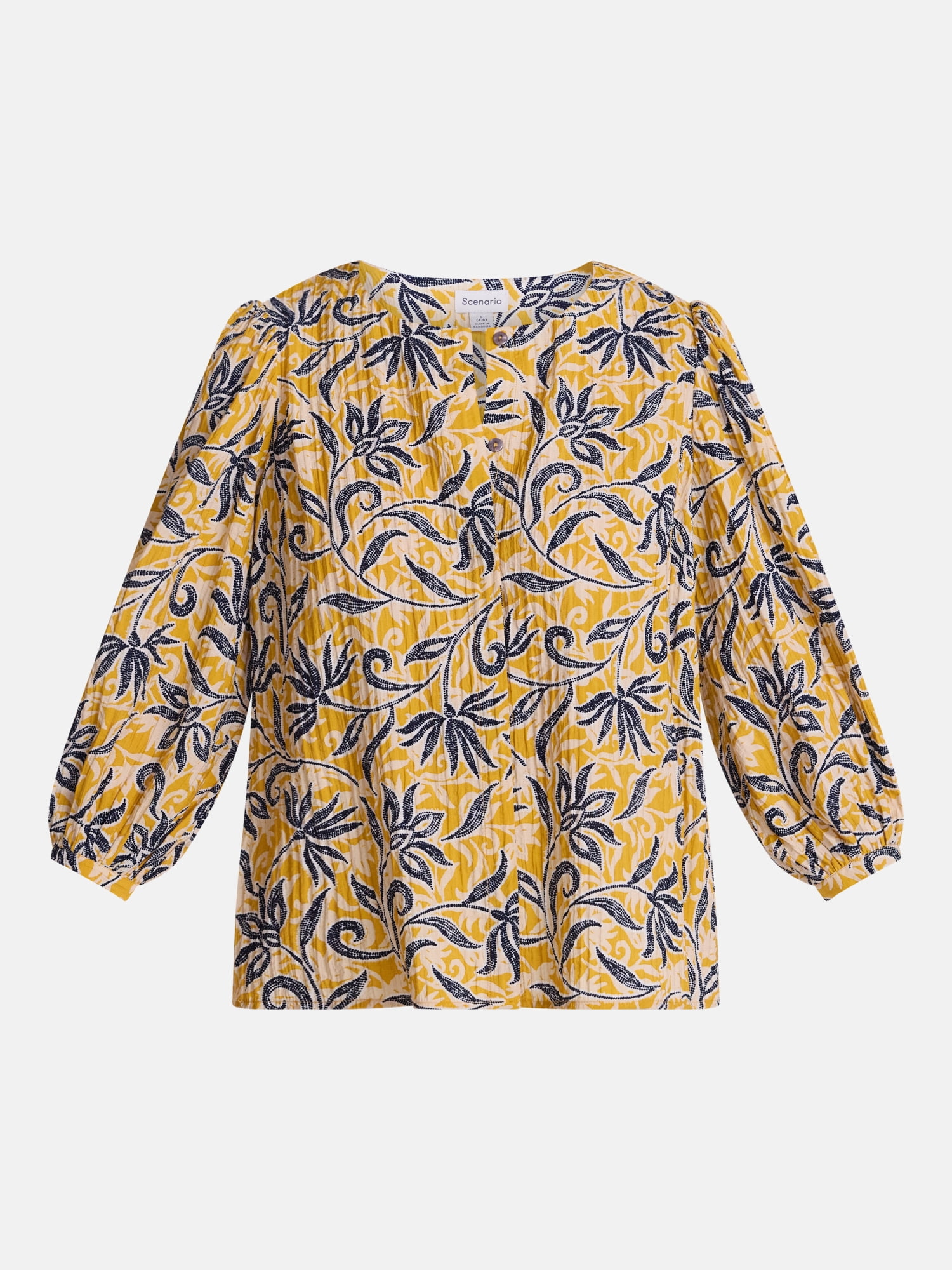 Scenario Women's and Women's Plus Blouse with 3/4-Length Puff Sleeves, Sizes XS-4X