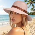 thumbnail image 2 of Women's Straw Panama Hat, UPF 50+ Wide Brim Foldable Summer Sun Hat, Lightweight Breathable Beach Travel Cap with Denim Rope for Wedding Party Daily Wear Light Pink, 2 of 5