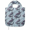 thumbnail image 1 of Whale Portable Fabric Shopping Bag, Vertical Stripes Background with HDrawn Abstract Giant Marine Mammals, Versatile Durable Grocery Tote with High Capacity, Pale Blue White Lilac, by Ambesonne, 1 of 4